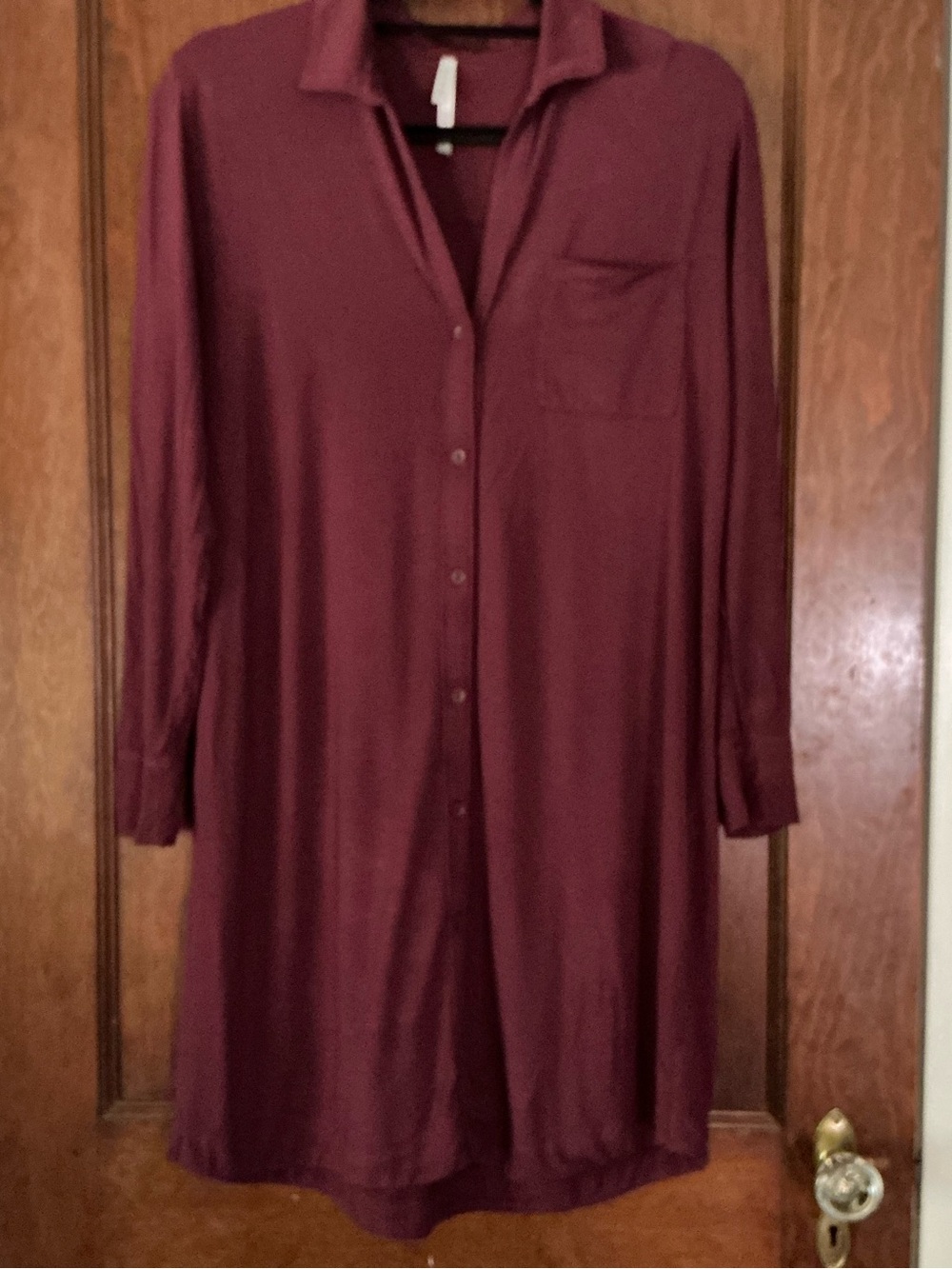 Soma Burgundy Button-Front Long Sleep Shirt